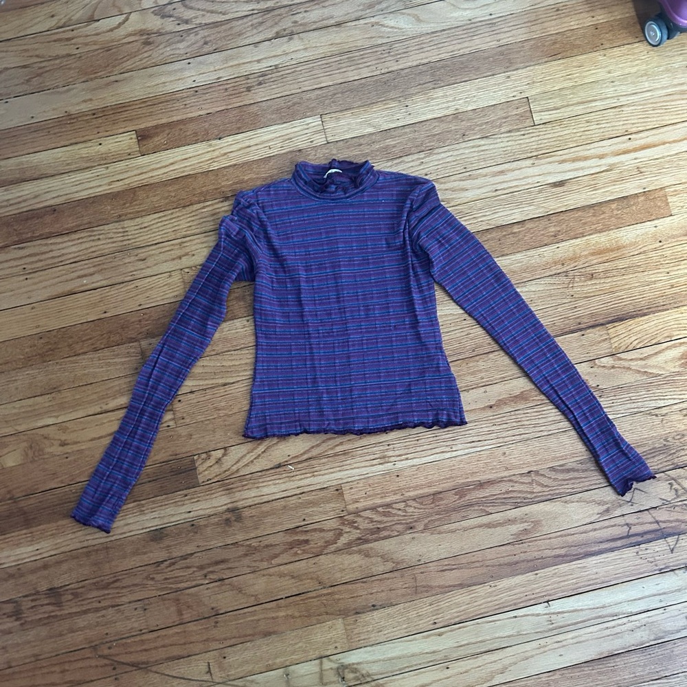 Free People Long Sleeve Ribbed Mock Neck Top in Purple